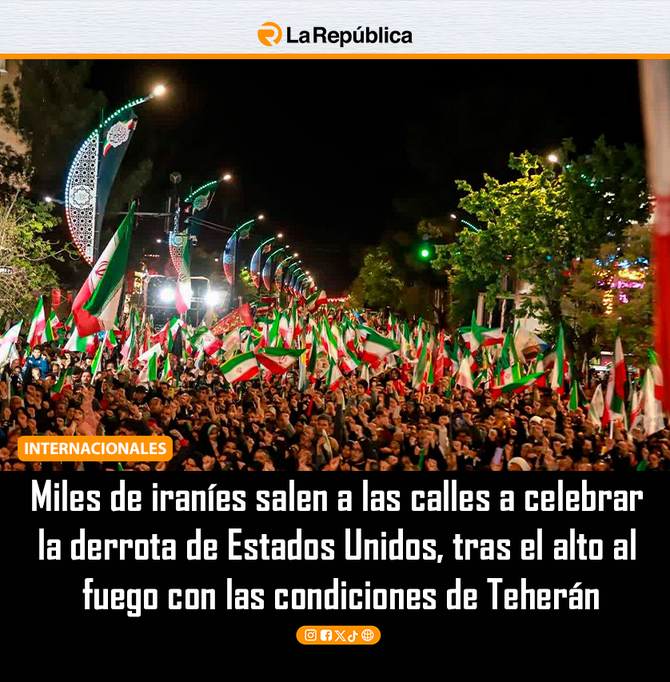 Miles de iraníes salen a las calles a celebrar la derrota de Estados Unidos, tras el alto al fuego alcanzado con las condiciones de Teherán. - Cover Image